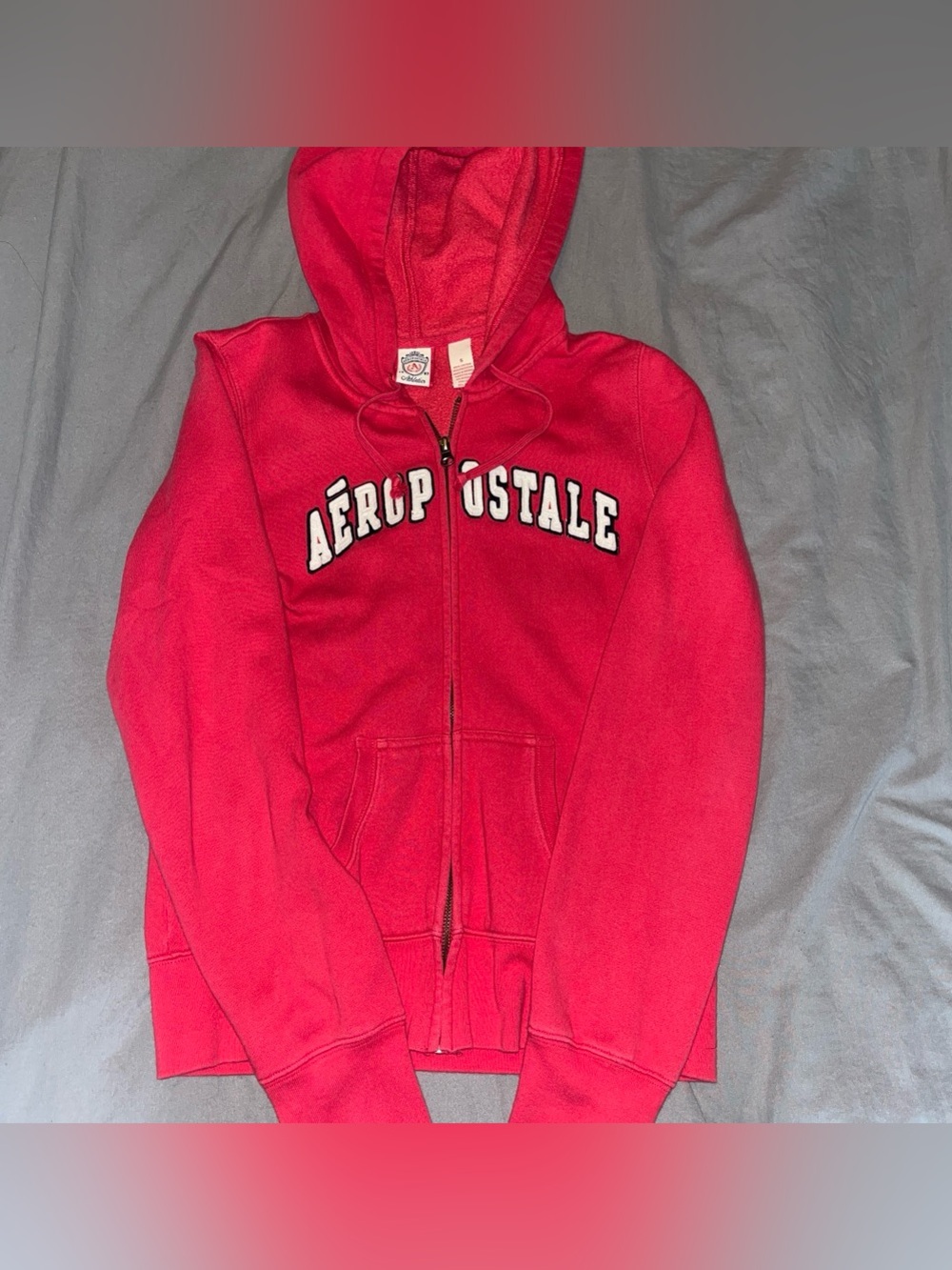 Vintage Y2K Aeropostale Red Zip-Up Hoodie with White Logo